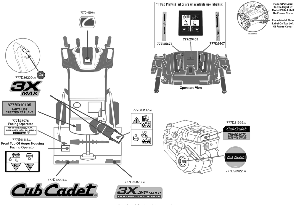 Label Map Diagram and Parts List for 3X34-INCHMAXH (31AH8E4V710)(2020) Cub Cadet Snow Blower